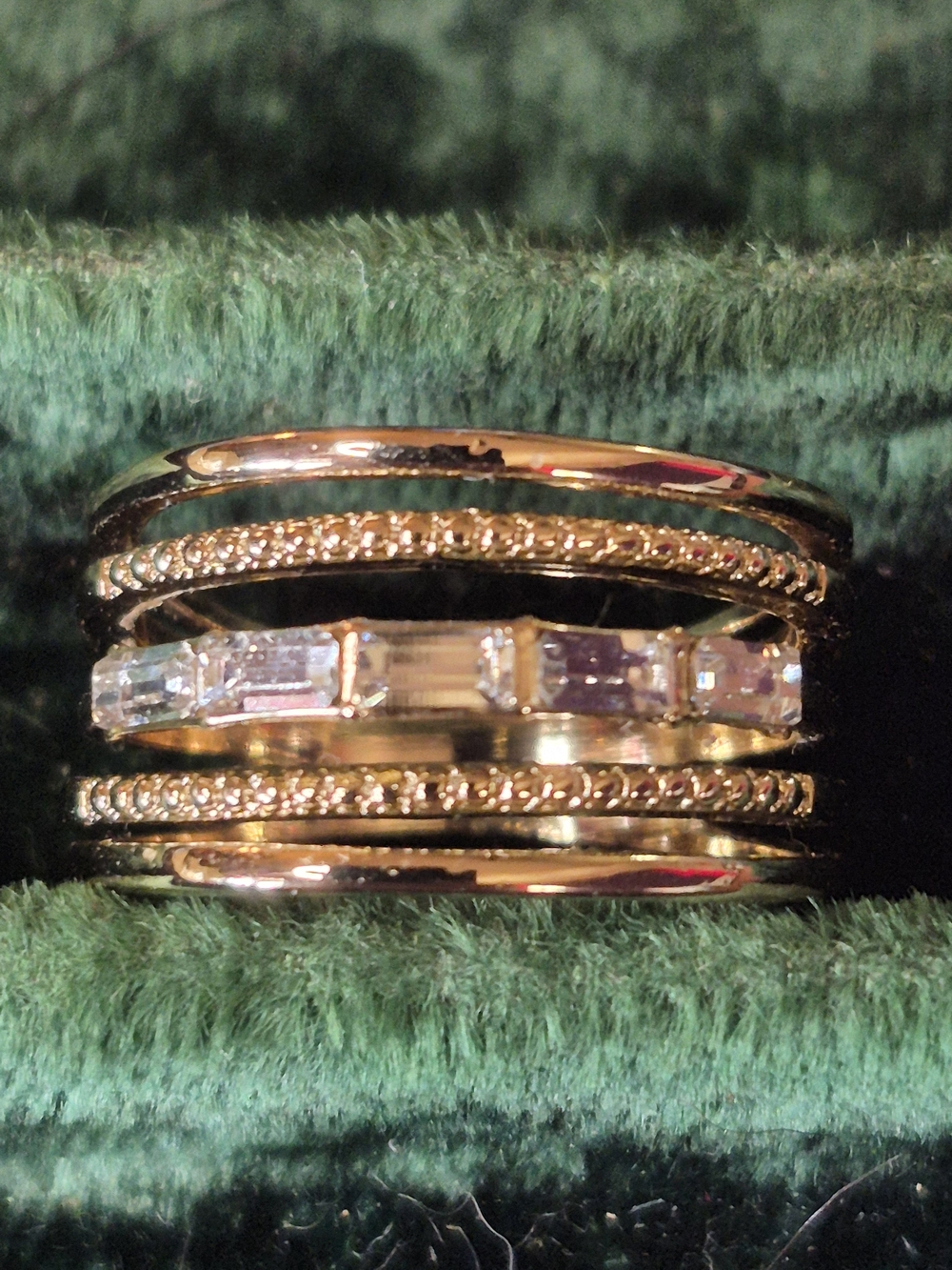 Gold-Tone Multi-Band Crystal Statement Ring - Elegant Stackable Design
